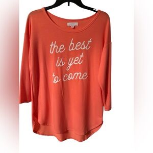 Orange three-quarter length slave Sleeve Top with Motivational Quote oversized M